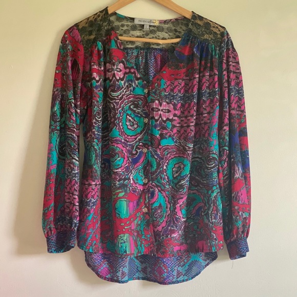 Figueroa & Flower Tops - SNAKE PRINT EMBROIDERED & EMBELLISHED BLOUSE TOP